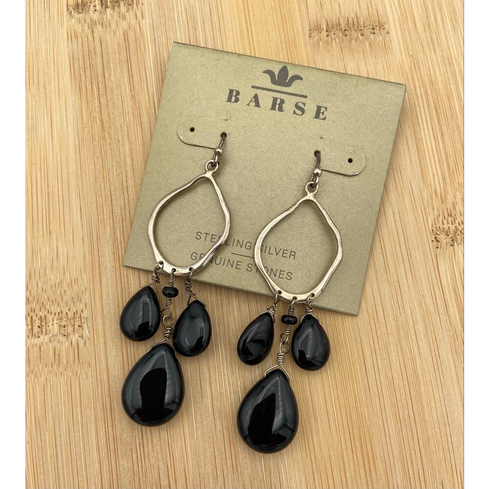 Barse Sterling Silver Hammered Ring Black Stone Chandelier Earrings Never Worn